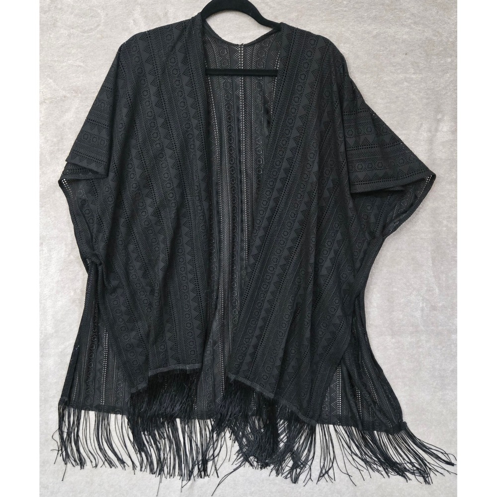 Crochet Lace‎ Kimono Black Fringe Boho Festival Cover Up Western Whimsigoth Y2K